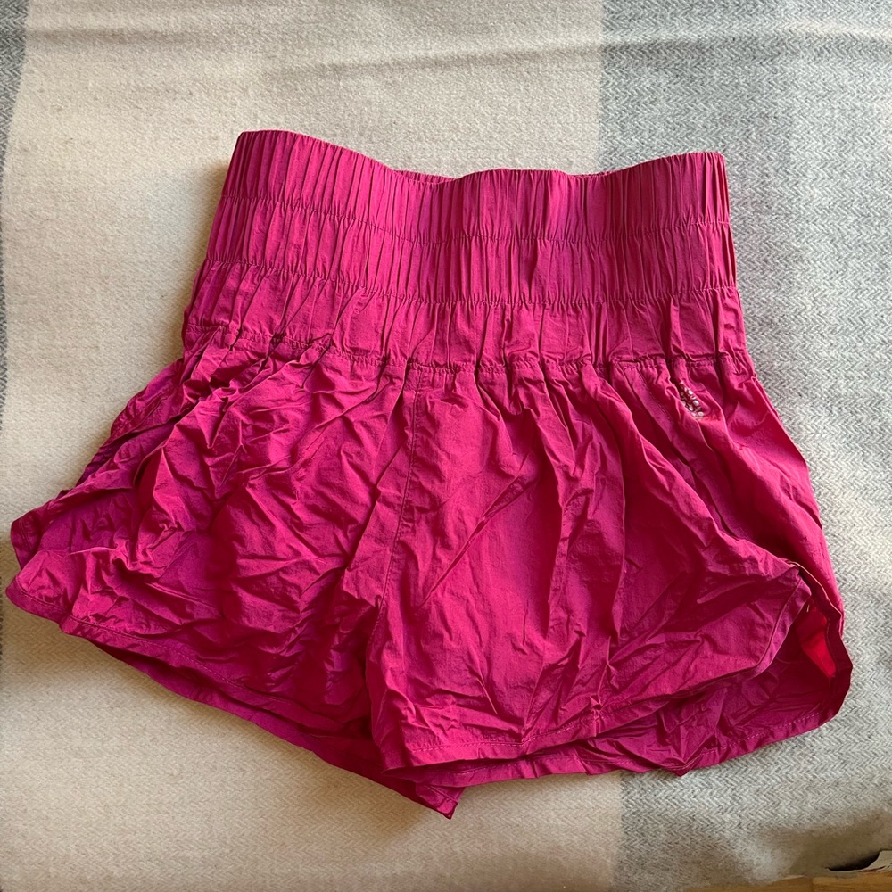 Free People Movement High-Waist Smocked Hot Pink Running Shorts